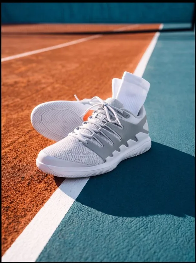 Tenis deportivos sobre la línea de la cancha